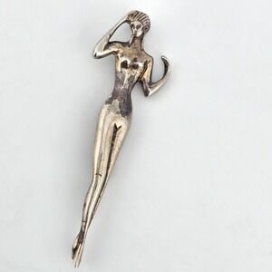 Sterling Art Deco Style Female Nude Figural Silver Brooch Pin Vintage Signed